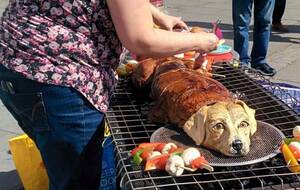Barbecue "au menu chien rôti"